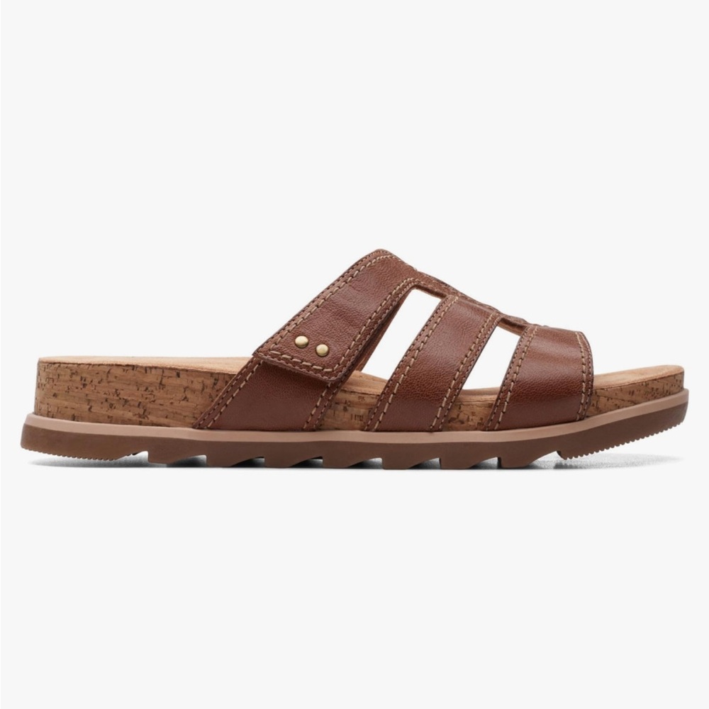 🆕Clark’s Yacht Coral Tan Leather Slip on Sandal